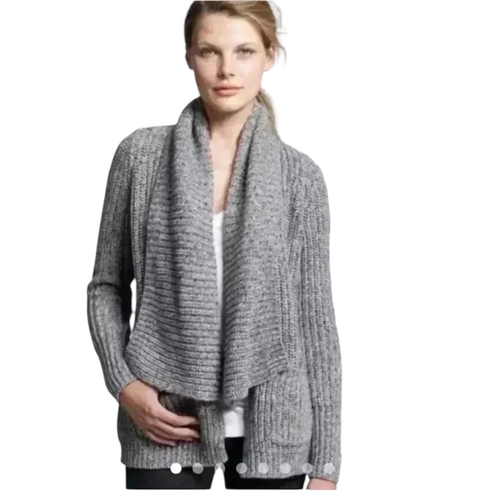 J Crew Marled 100% Cotton Chunky Knit Open Shawl Sweater Cardigan XS Gray Staple